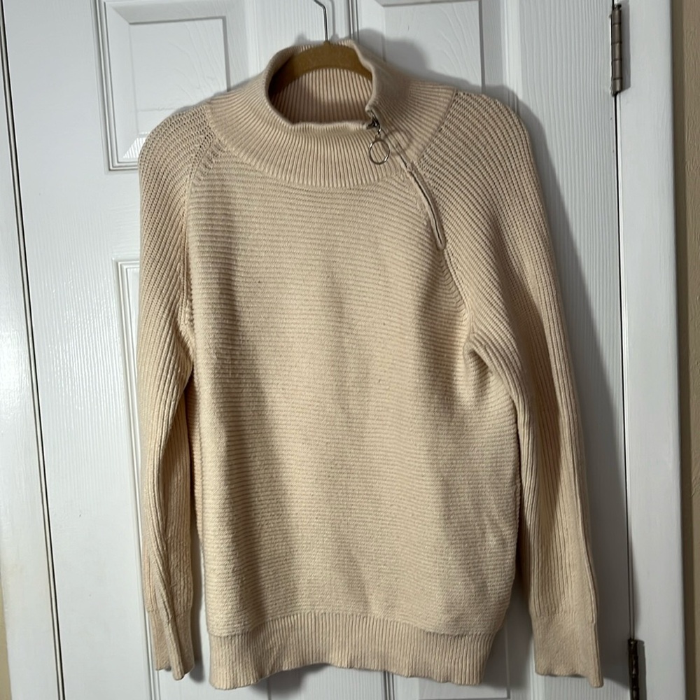 Carpetcom women’s long sleeve turtleneck, ivory sweater side shoulder zipper XL